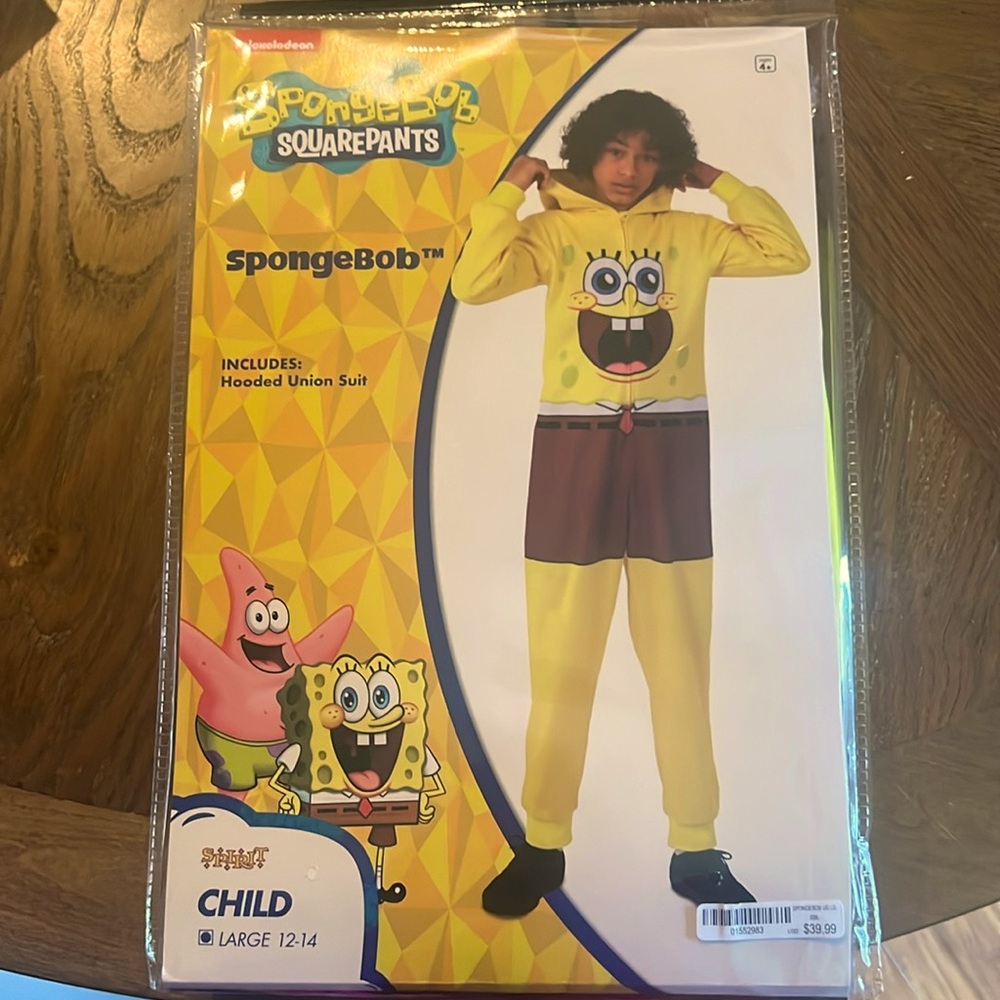 SpongeBob SquarePants hooded union suit (Halloween costume) Child Large 12-14